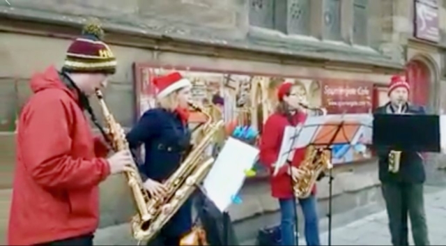 Saxofonie - busking in York - Christmas 2018
